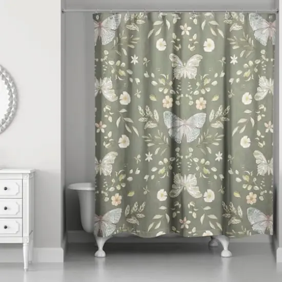 Butterfly Pattern Shower Curtain Forest Green {3}