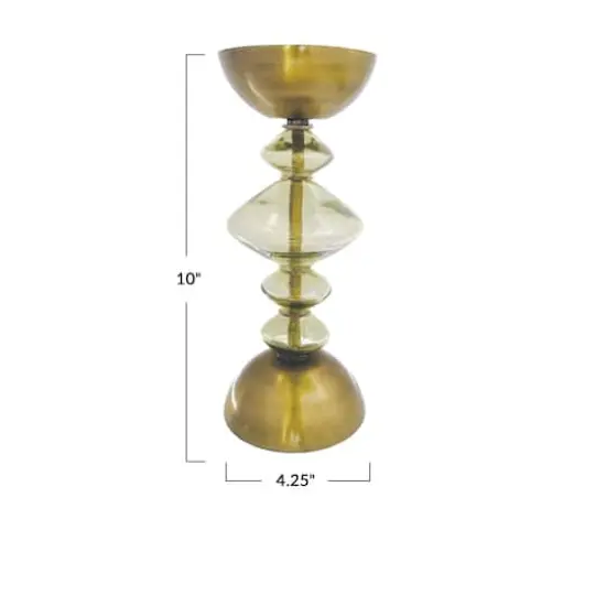 Hello Honey® Reclaimed Glass & Metal Decorative Pillar Candle Holder Gold/Green {3}