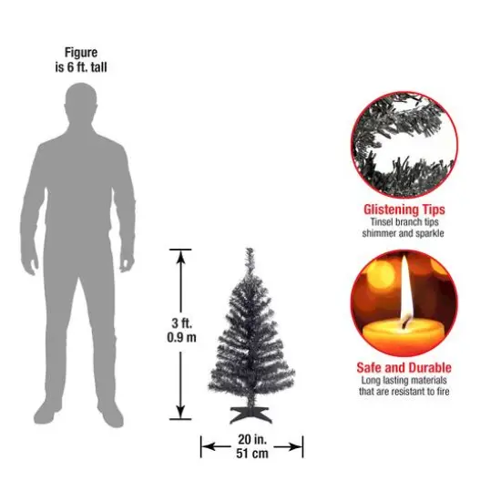 3ft. Unlit Black Tinsel Artificial Christmas Tree {6}