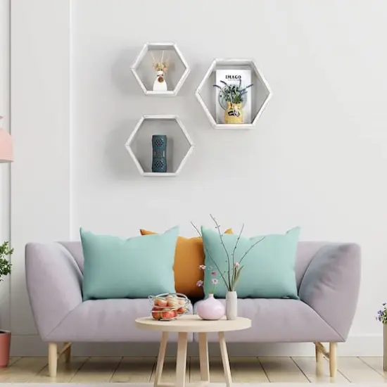 Rustic Gray Floating Hexagonal Shelf Set {7}