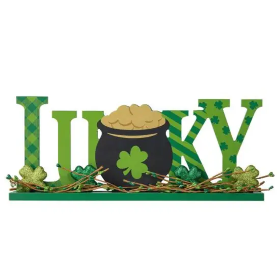 Glitzhome&reg; 15.75" St. Patrick'Lucky Wooden Table Decor {7}