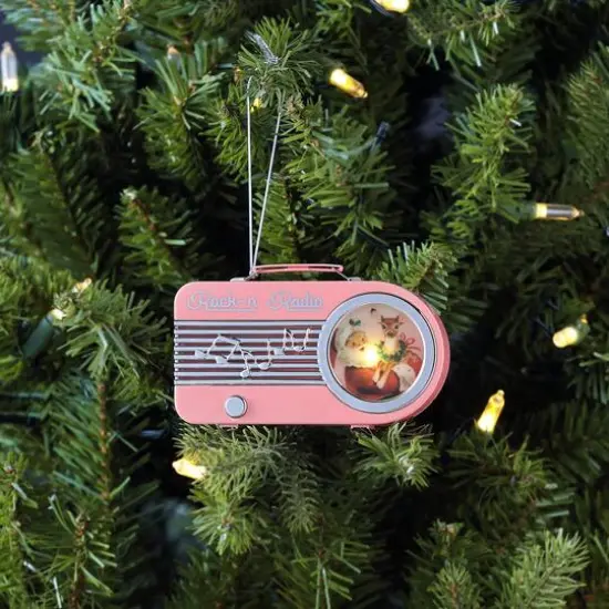 Miniature Pink Vintage Radio Ornament {3}
