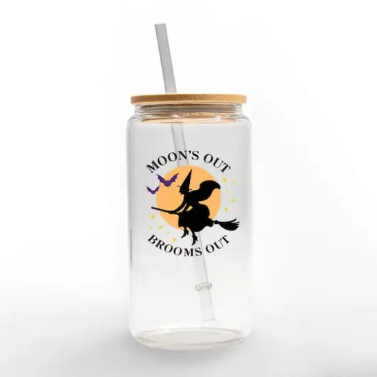 Moon's Out Brooms Out 16oz. Glass Can Cup {1}