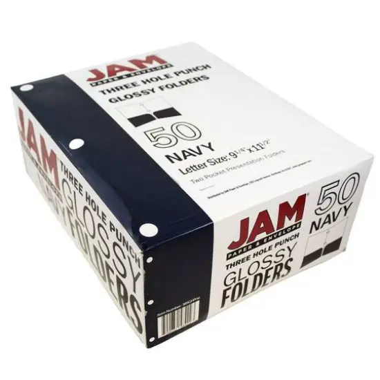 JAM Paper Laminated 2-Pocket Glossy 3-Hole Punch School Folders, 6ct. Navy Blue {6}