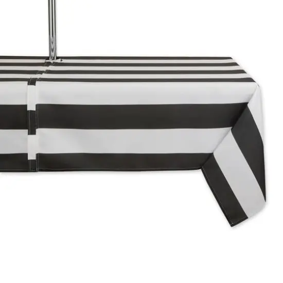 Black Cabana Stripe Print Outdoor Tablecloth with Zipper, 60" x 120" {1}