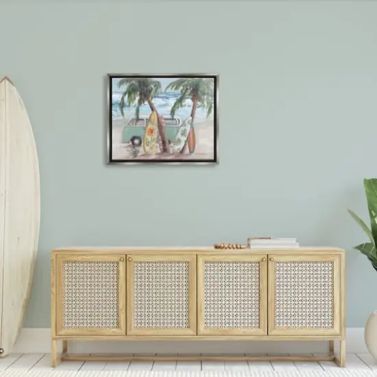 Stupell Industries Summer Waves Tropical Van Surfboards Floater Framed Art Gray {3}