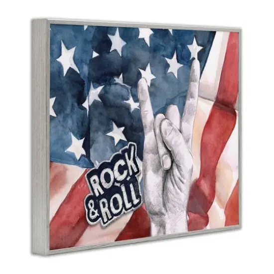 Stupell Industries Rock And Roll Hand And American Flag Design Framed Giclee Art Gray {4}