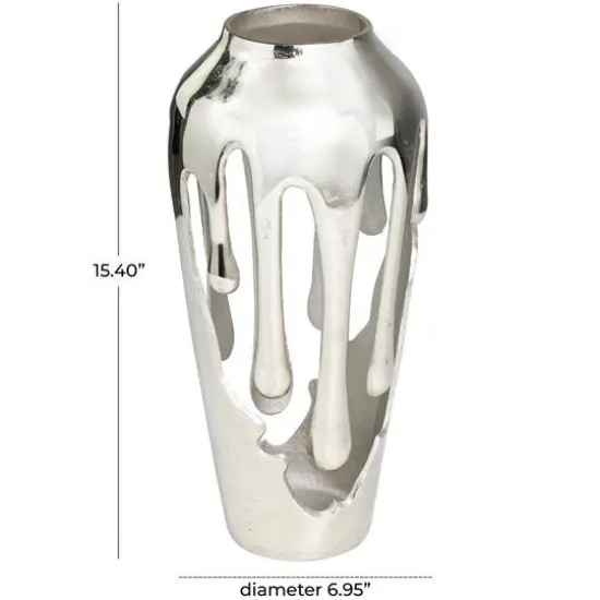 15" Silver Aluminum Melting Drip Vase {6}
