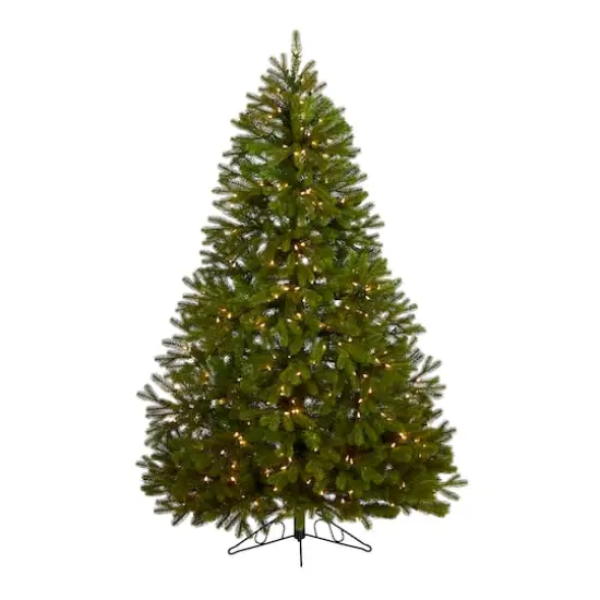6ft. Pre-Lit Cambridge Spruce Flat Back Artificial Christmas Tree, Warm White LED Lights {1}