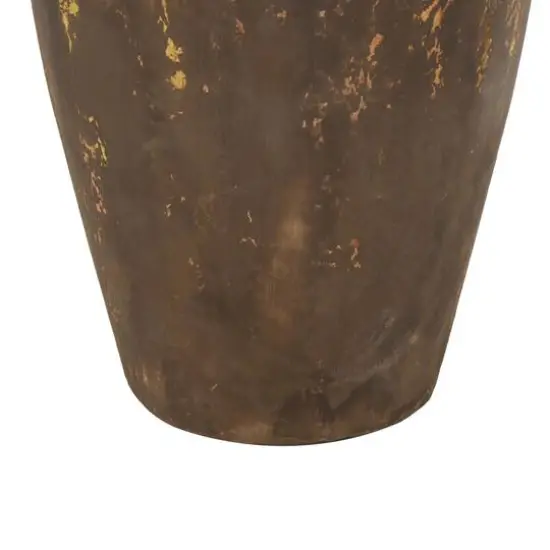 24.5" Dark Brown Ceramic Antique Style Distressed Decorative Vase with Handles {5}