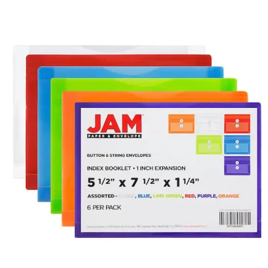 JAM Paper 5.5" x 7.5" Plastic Button & String Tie Closure Envelopes, 6ct. {3}