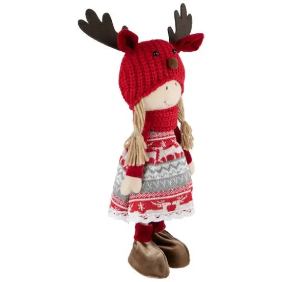16'' Little Nordic Girl in Moose Antler Hat Christmas Figure {11}