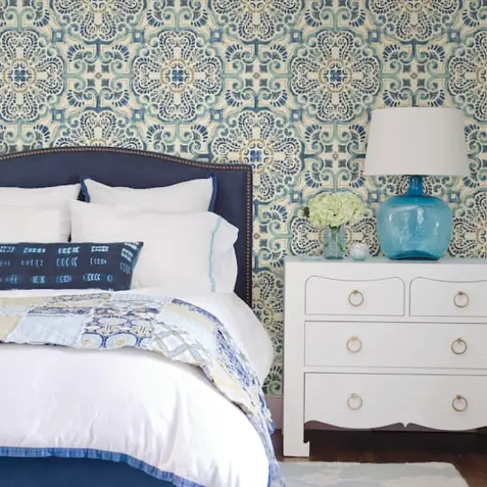 NuWallpaper Blue Florentine Tile Peel & Stick Wallpaper {3}