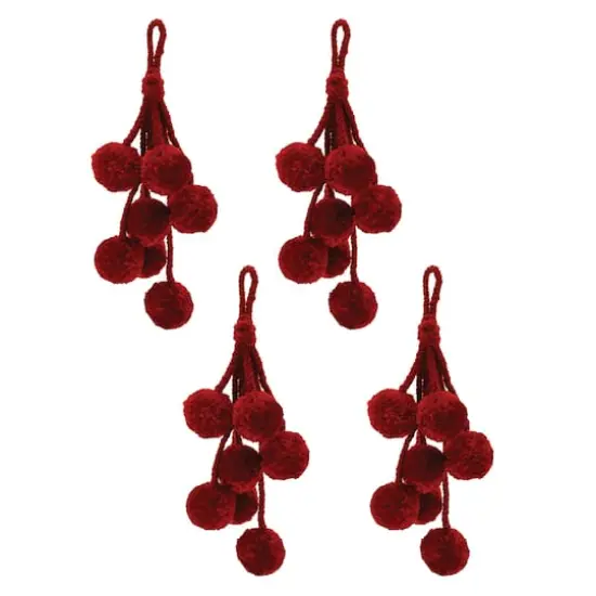 14.5" Pom Pom Cluster Drop Ornaments, 4ct. Burgundy {1}