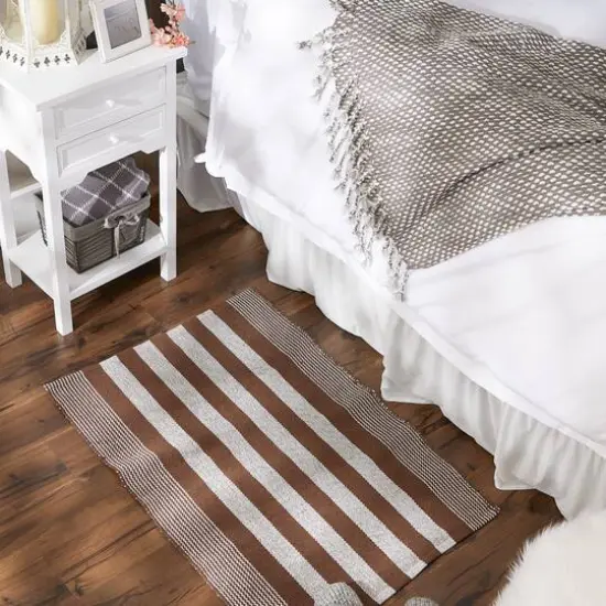 DII&reg; Cabana Stripe Handwoven Recycled Yarn Rug, 2ft. x 3ft. Leather Brown {6}