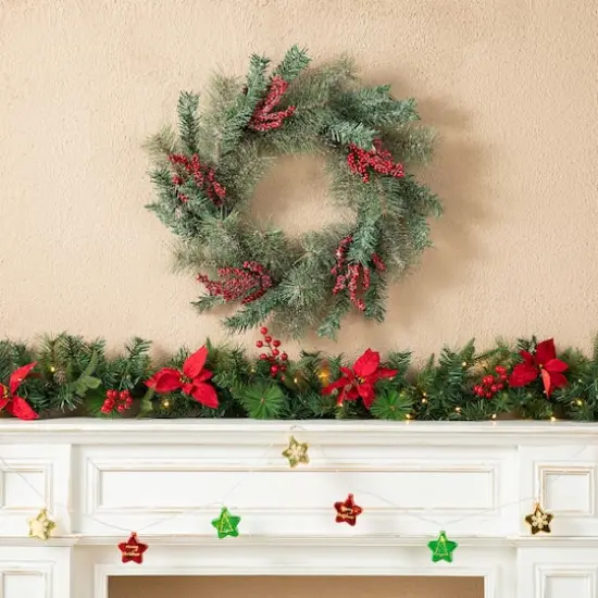 Glitzhome&reg; 24" Christmas Sugared Pine Needle & Berry Wreath {3}