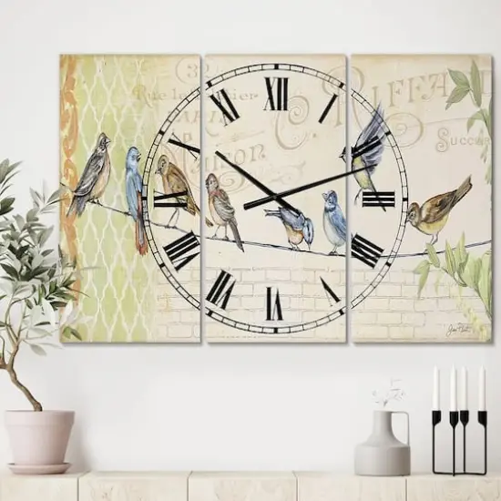 Designart Birds Gathered On Wire Paris III Multipanel Wall Clock {3}
