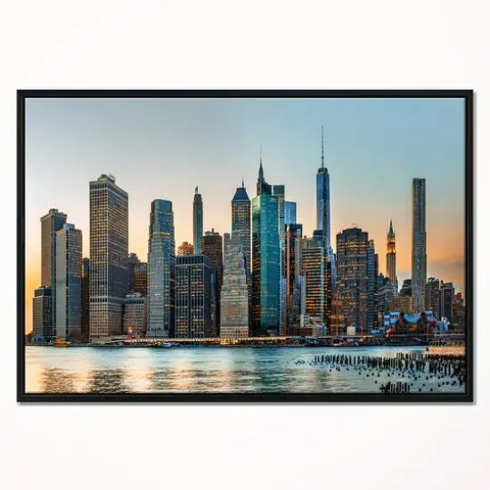Designart - New York City Skyline - Photography Framed Canvas Art Print Black {4}