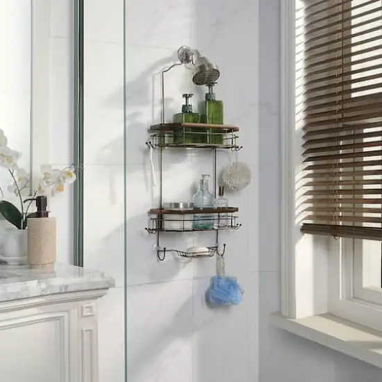SunnyPoint Brown Modern Shower Caddy with 4 Hooks {3}