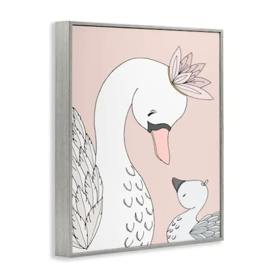 Stupell Industries Mother & Baby Swan Flower Crowns Princess Animals Framed Giclee Art Gray {4}