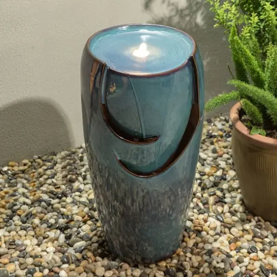 Glitzhome&reg; 29" Ceramic Pot Fountain Turquoise {4}