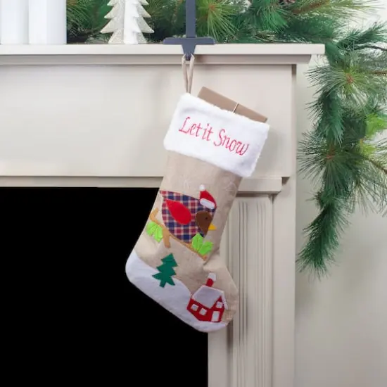 19" Let It Snow Bird Burlap Christmas Stocking {3}