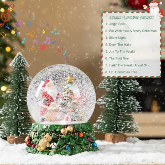 Glitzhome&reg; 150mm Christmas Resin Lighted Musical Snowflakes Santa Waterglobe {8}