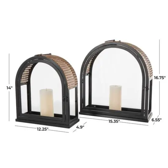 Gold Top Black Metal Arched Candle Lantern Set {7}