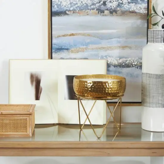 70oz. Roses in Paradise Scented White 4 Wick Candle in Gold Bowl with Tripod Stand {7}