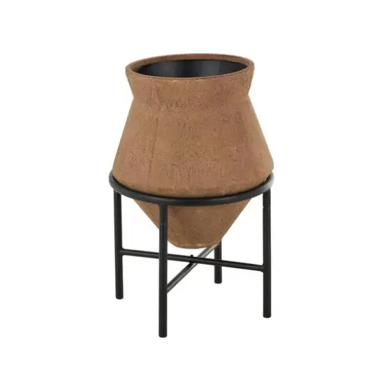 20" Brown Wide Metal Vase with Black Stand {8}