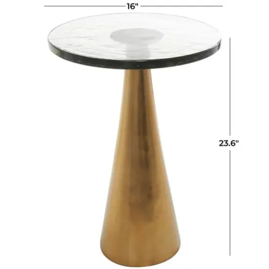 Gold Aluminum Geometric Cone Accent Table with Textured Glass Tabletop {10}