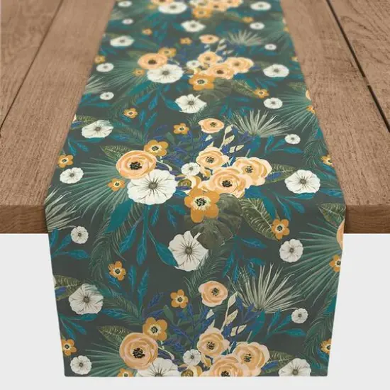 72" Tropical Floral Cotton Twill Runner Green {1}