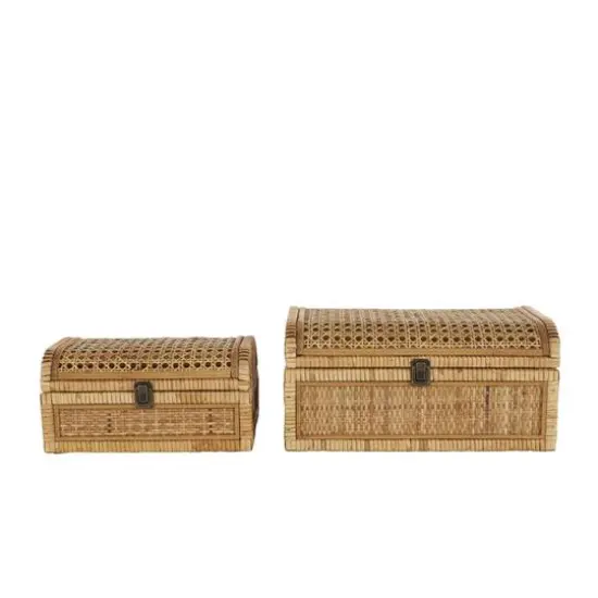 Brown Rattan Handmade Woven Storage Box with Curved Tops & Wrapped Edges, 2ct. {6}