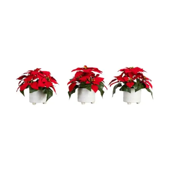 9" Artificial Poinsettia Arrangements in White Ceramic Pots, 3ct. {1}