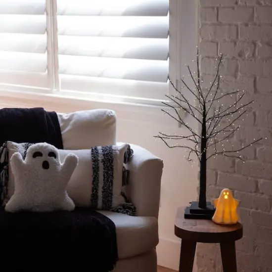 2ft. Pre-Lit Artificial Halloween Black Twig Tree with 210 Warm White Fairy Copper Wire LED Lights {10}