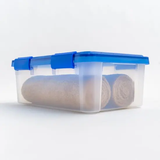 Iris&reg; 4gal. Clear Plastic Storage Boxes With Blue Lid, 6 Pack {9}