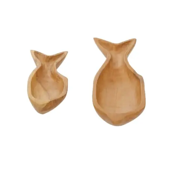 Brown Fish Teak Wood Coastal Style Tray Set {6}