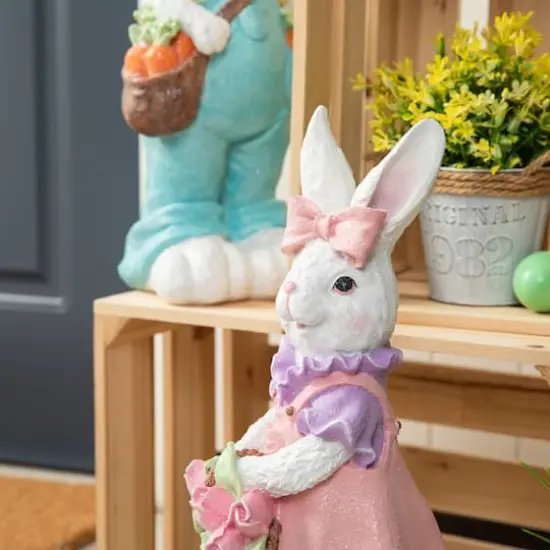 Glitzhome&reg; 17.5" Easter Bunny Girl with Flower Basket Table D&eacute;cor {3}