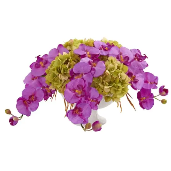 Phalaenopsis and Hydrangea Artificial Arrangement in Pedestal Urn {1}