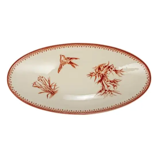 Hello Honey&reg; 9.75" Cream & Brown Vintage Bird & Botanicals Stoneware Oval Plates, 2ct. {6}