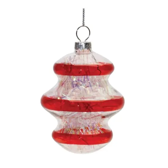 Red Finial with Tinsel Filling Glass Ornaments Set {4}