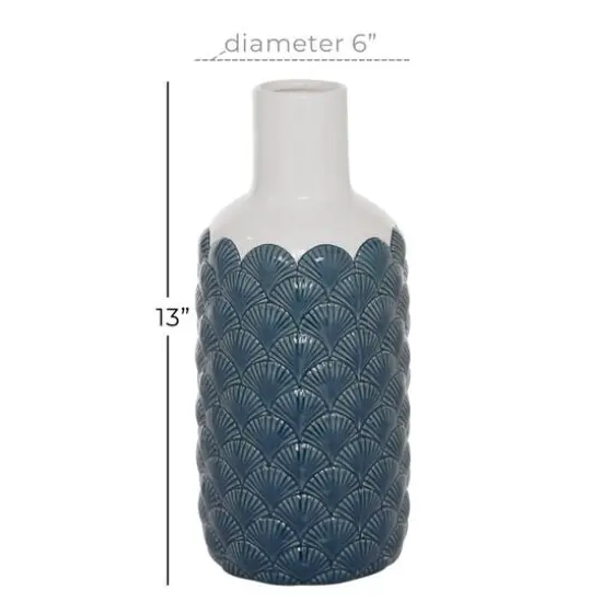 Blue Ceramic Coastal Vase, 13" x 6" x 6" {6}