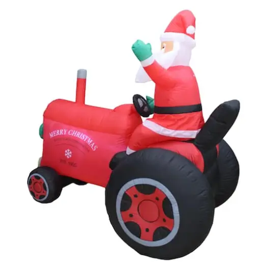 6ft. Inflatable Christmas Santa on Vintage Tractor {3}