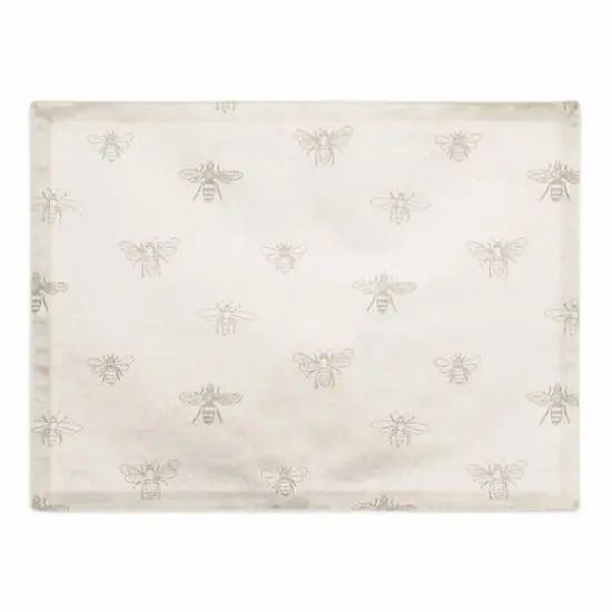 Delicate Bee Pattern Cotton Twill Placemat Gray and White {1}