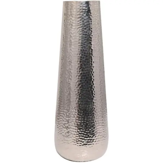 25" Silver Aluminum Tall Hammered Vase {3}