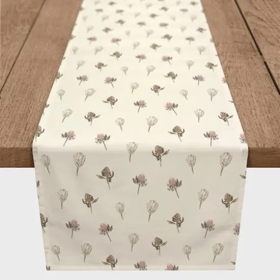 72" Cottage Florals Cotton Twill Runner Cream {1}