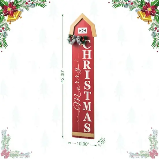 Glitzhome&reg; 42" "Merry Christmas" Wood Barn Porch Sign {9}
