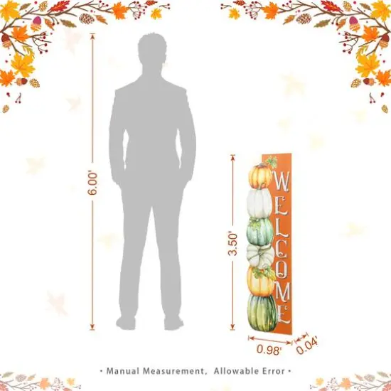 Glitzhome&reg; 42" Lighted Fall Wood Stacked Pumpkins Welcome Porch Sign with Timer {9}