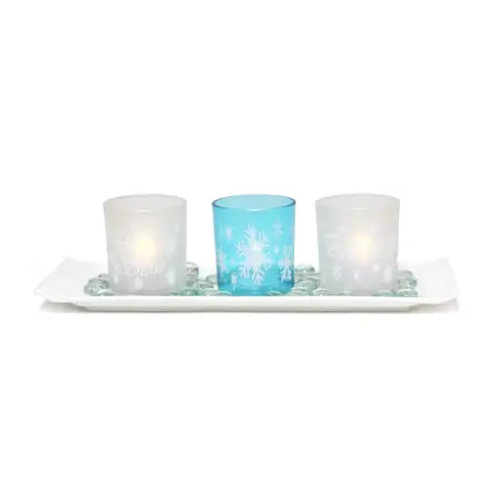 Elegant Designs&trade; Blue Frost Winter Wonderland Candle Holder Set {3}