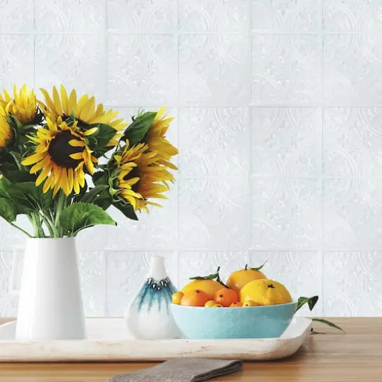 RoomMates Bright White Tin Tile Peel & Stick Backsplash {3}